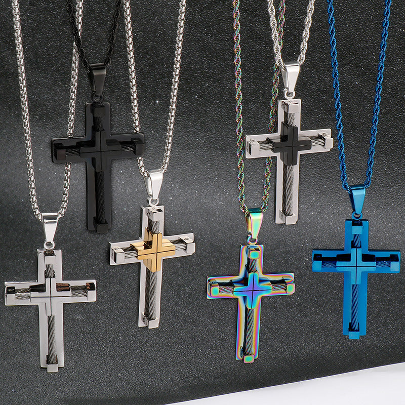 Men's Cross Pendant in Titanium Steel and Stainless Steel Jewelry