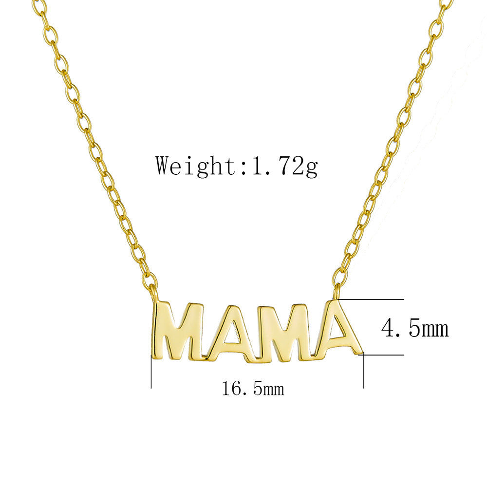 S925 Sterling Silver Plated 14k Glossy Mama Letter Pendant Mother'S Day Necklace Wind