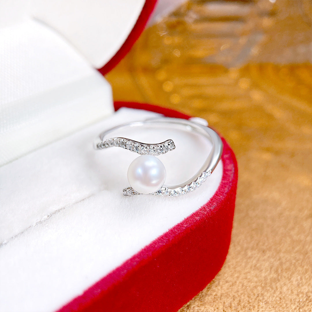 S925 Sterling Silver Freshwater Pearl Ring — Adjustable
