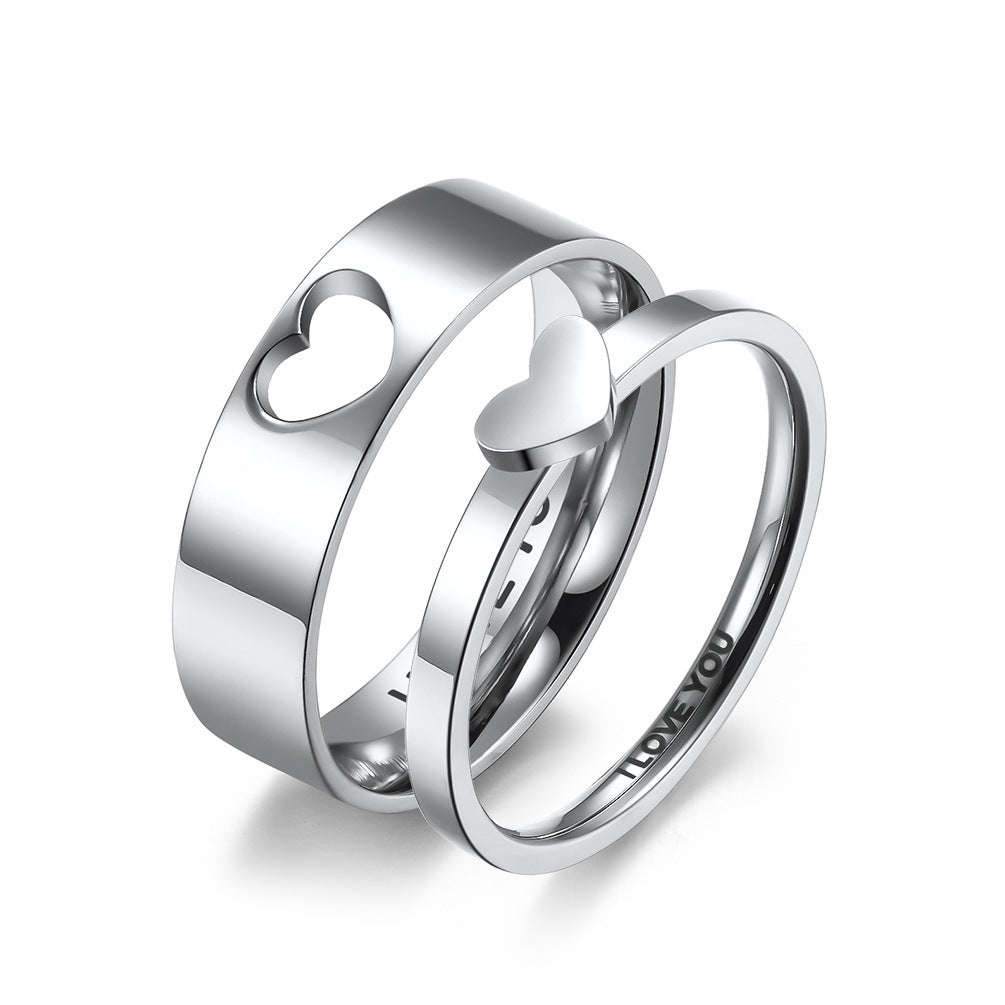 Planderful Titanium Love Shape Couple Ring For Engagement And Proposal For Couples Non Fading Stainless Steel Jewelry