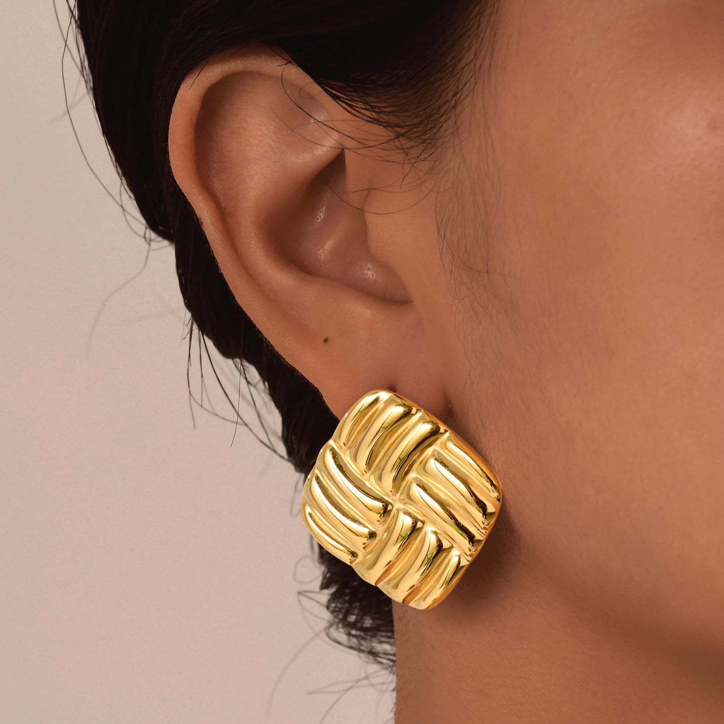 Jewelry Stainless Steel Striped Stud Earrings Pleated Fashion