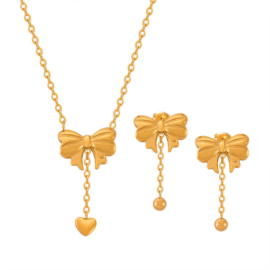 Elegant Bow & Tassel Titanium Jewelry Set - Everyday Genie Collection