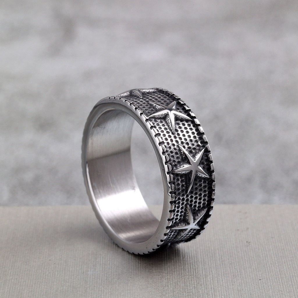 Vintage Star Stainless Steel Men's Ring