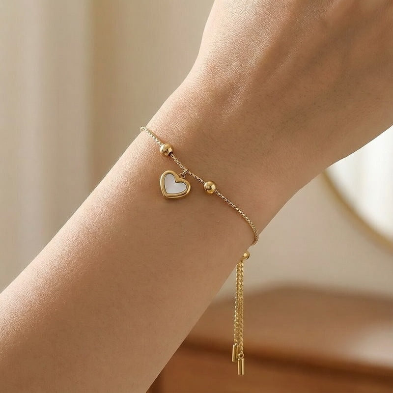 French Stainless Steel Love Shell Pull-Out Bracelet Gentle Style Commuter Girls Bracelet
