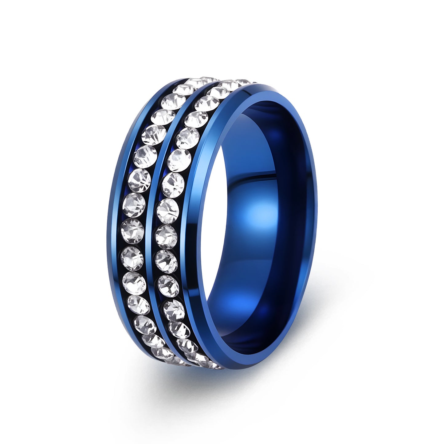 Planderful Premium Titanium Steel Zircon Ring Everyday Genie Double Row Unisex Jewelry