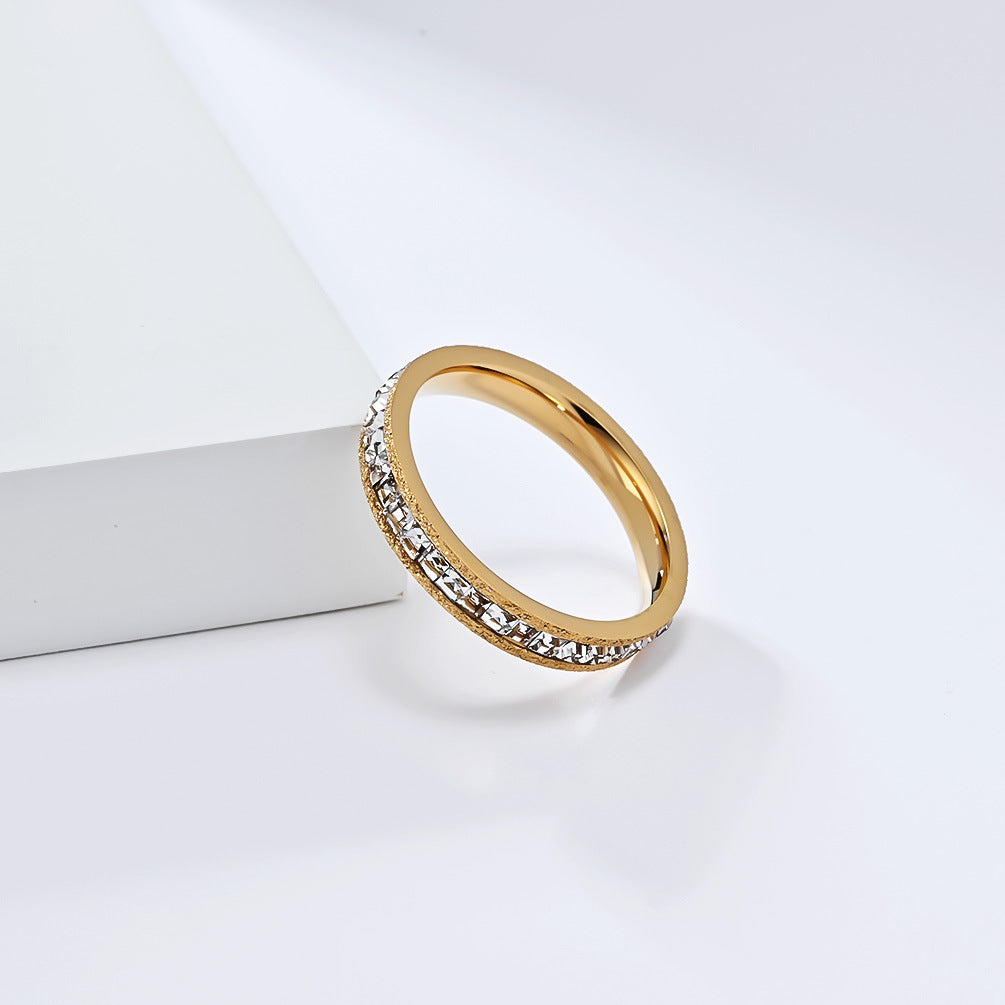 Planderful Korean Style Zircon Ring Gold Plated Titanium Steel For Women Luxurious Everyday Genie Jewelry