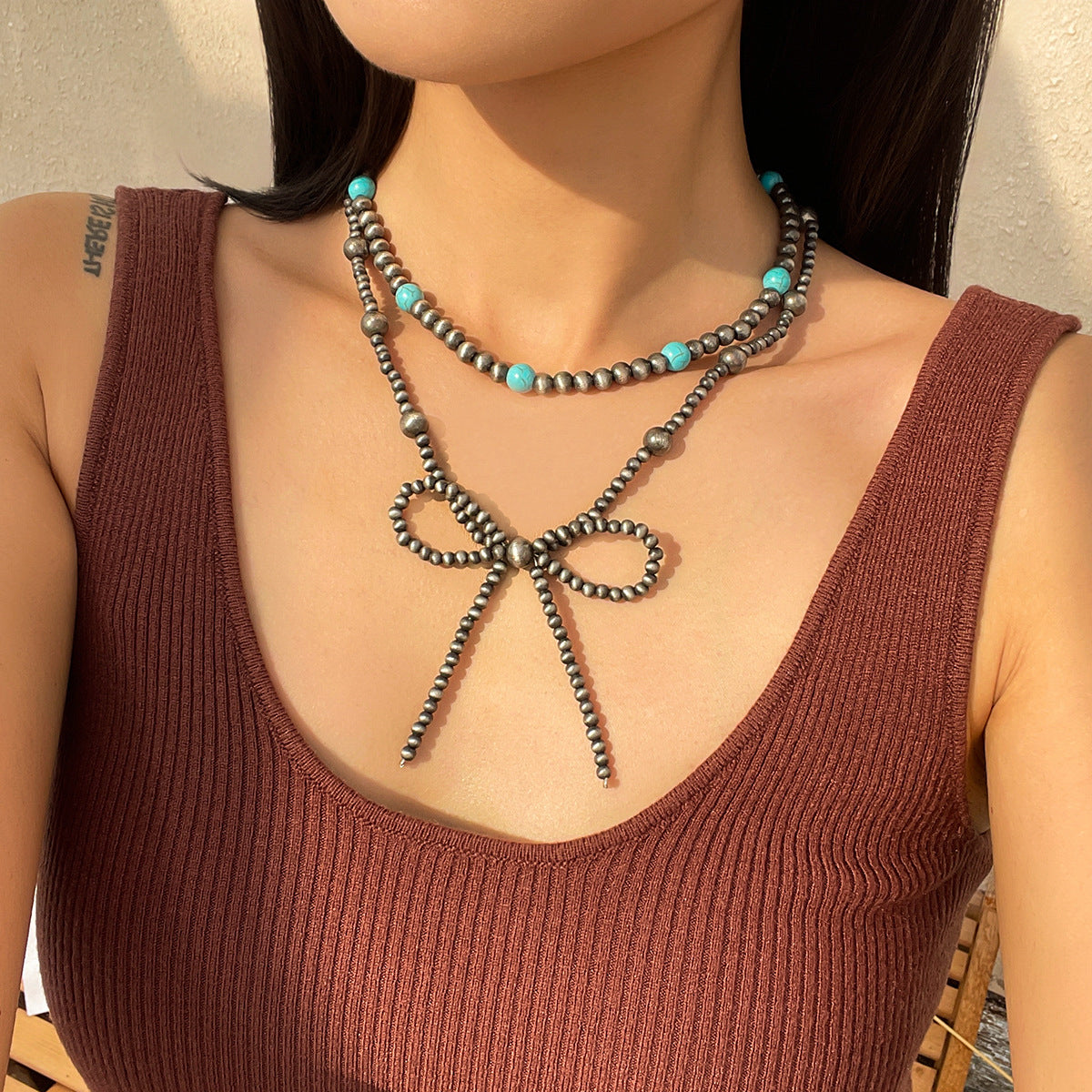 Planderful Vienna Verve Necklace – Handmade Ethnic Turquoise Bow Design