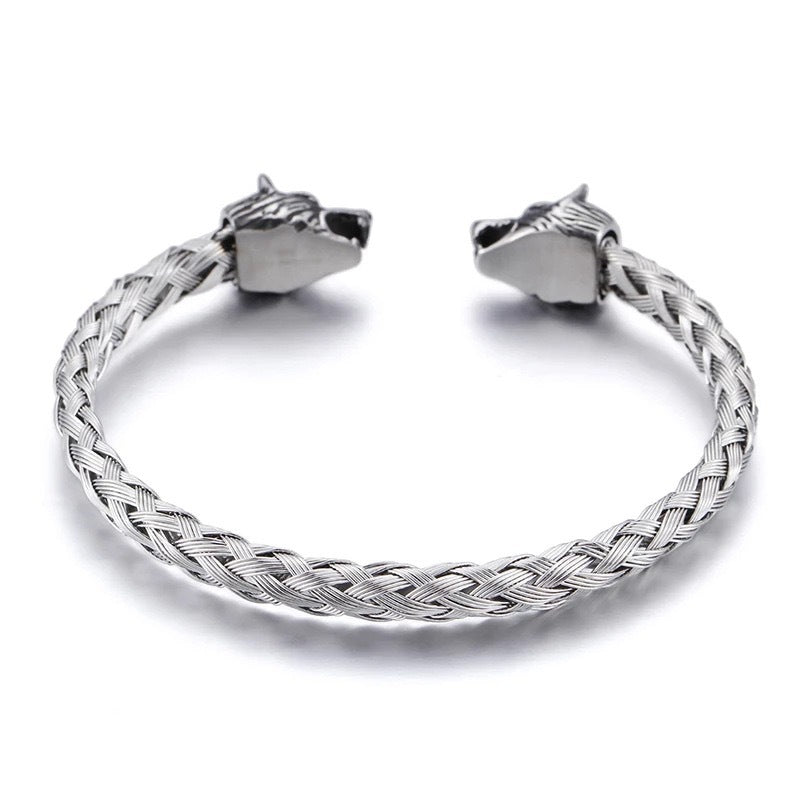 Planderful Stainless Steel Wolf Head Bracelet For Men Open Hip Hop Style Durable Jewelry