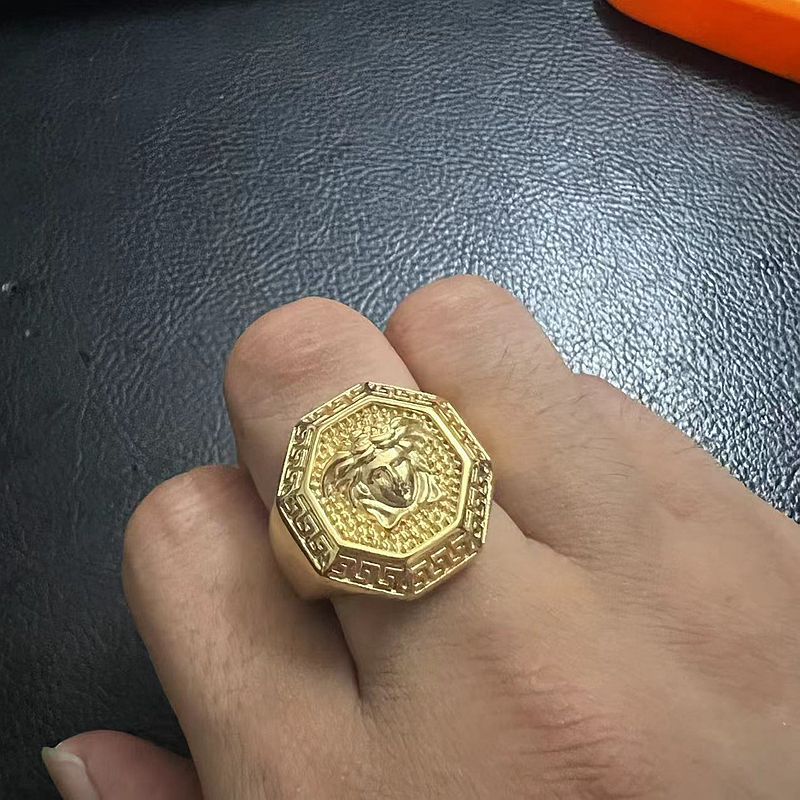 Planderful Hip Hop Ring Titanium Steel Gold Plated Premium Octagonal Head For Men Everyday Genie