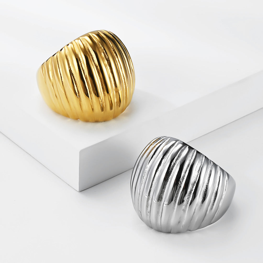 Titanium Steel Ring With Bold Wave Pattern Unisex Jewelry By Planderful Everyday Genie