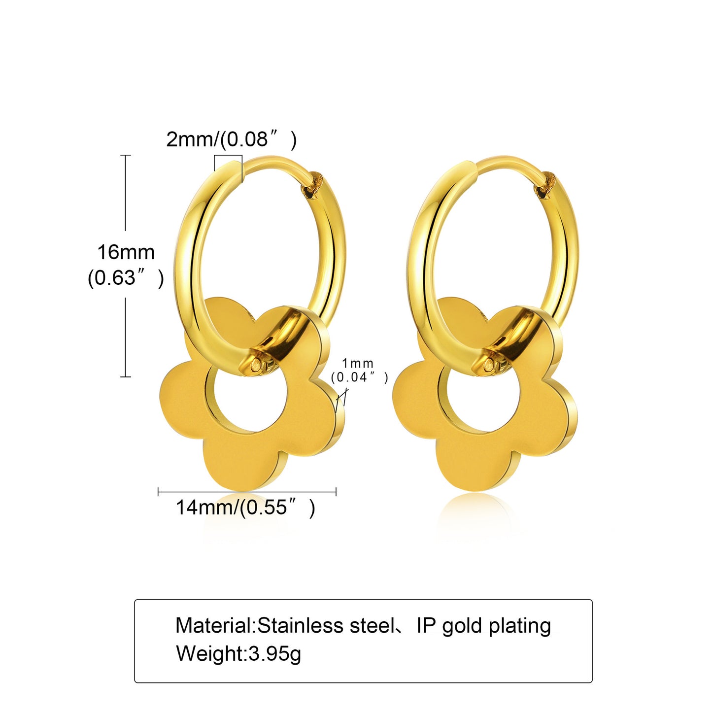 Stainless Steel Small Flower Earrings Gold Women's Jewelry