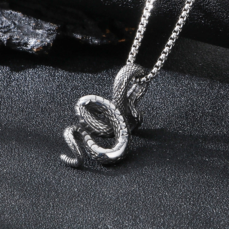 Punk Style Black Snake Pendant for Men - Retro Stainless Steel Python Design