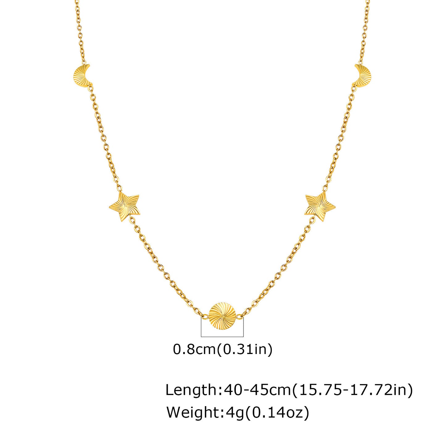 Stainless Steel Sun Moon Stars Geometric Gold Necklace Women