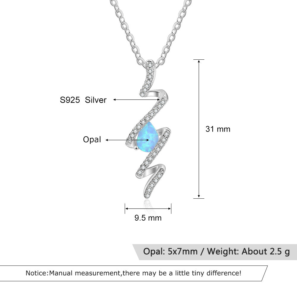 Planderful Jewelry Opal Necklace Sterling Silver Water Drop Pendant With Zircon Accents