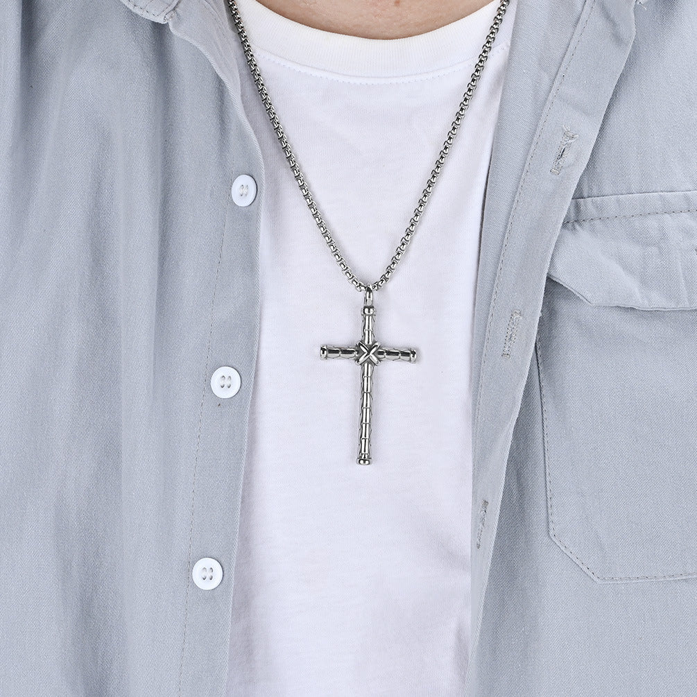 Planderful Men Cross Necklace Rope Knot Titanium Steel Pendant Jewelry Timeless Retro Style For Men