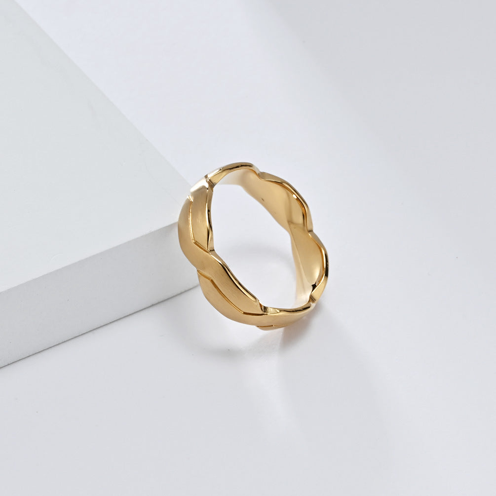 New Engraved Geometry Two-Color Titanium Steel Ring for Men