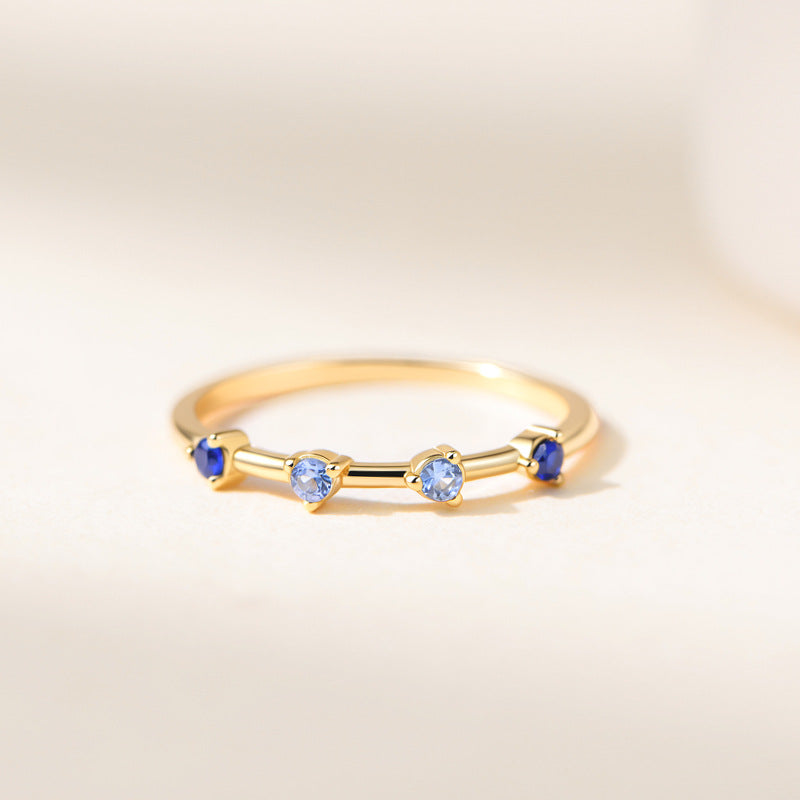 Exquisite, Small, Fresh, Gradual Change, Blue Zircon Sterling Silver Ring, Luxury Stacking Thin