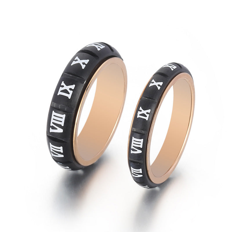 Couple Ring, Japanese And Korean Creative Stainless Steel Sand Surface Can Be Rotated