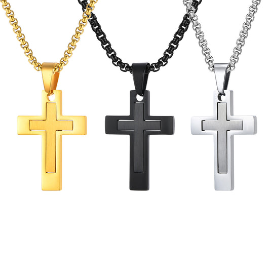 Planderful Mens Cross Pendant Necklace Durable Steel