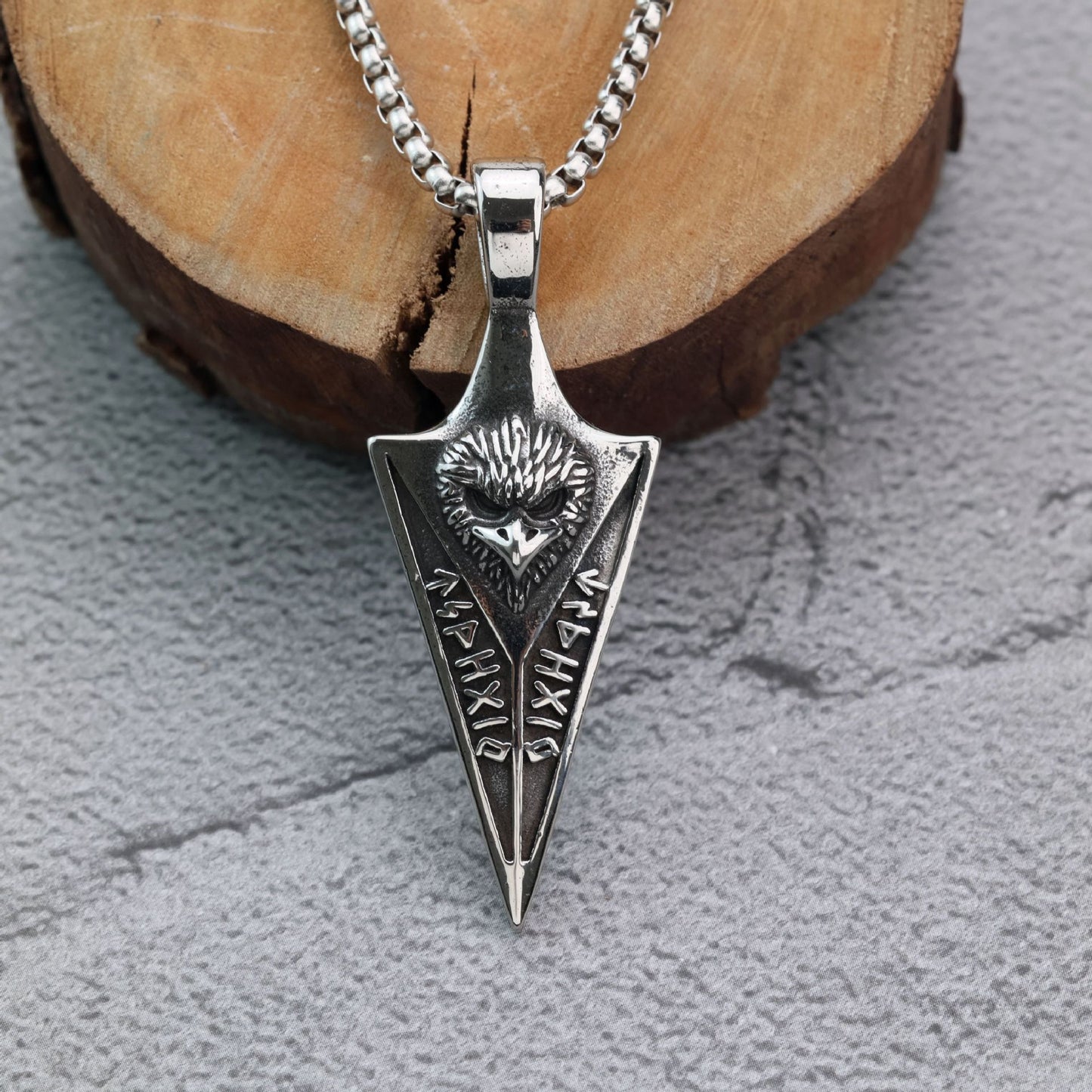 Planderful Viking Necklace Pendant For Men With Triangular Spearhead Eagle Rune And Titanium Steel Durability