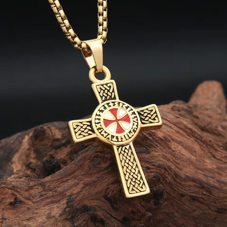 Cross Double-Sided Stainless Steel Men's Pendant Necklace