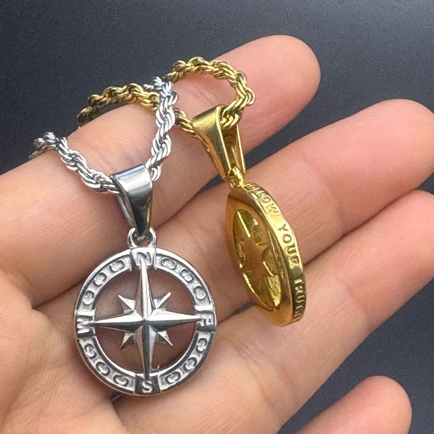 Planderful Collection Stainless Steel Compass Necklace Hollow Round Pendant For Hip Hop Fans Stylish