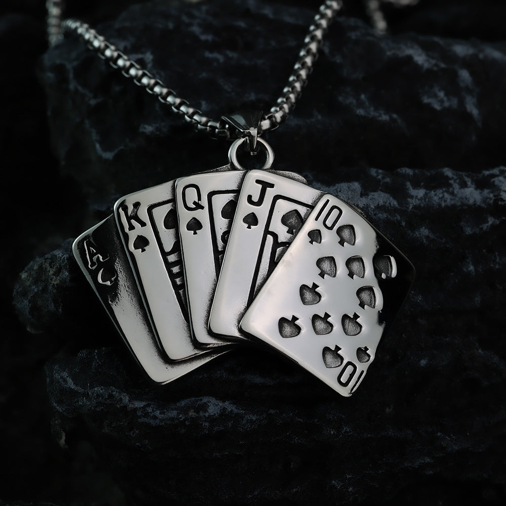 European And American Retro Stainless Steel Men's Pendant Personalized Poker Flush Necklace