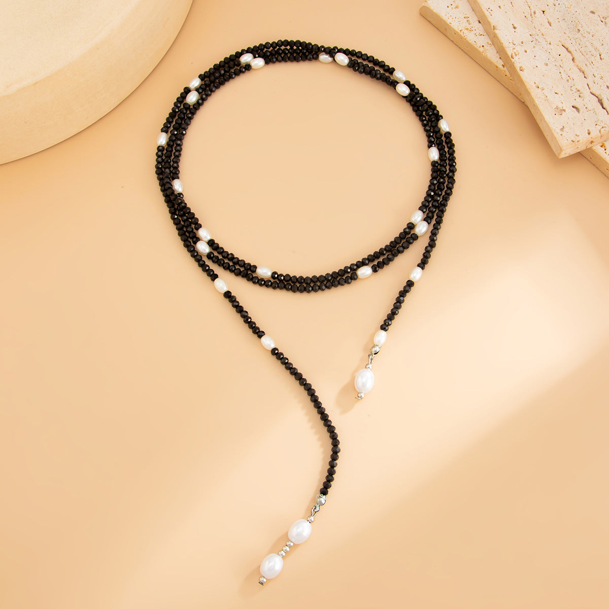 Knotted Pearl Crystal-Style Y-Necklace