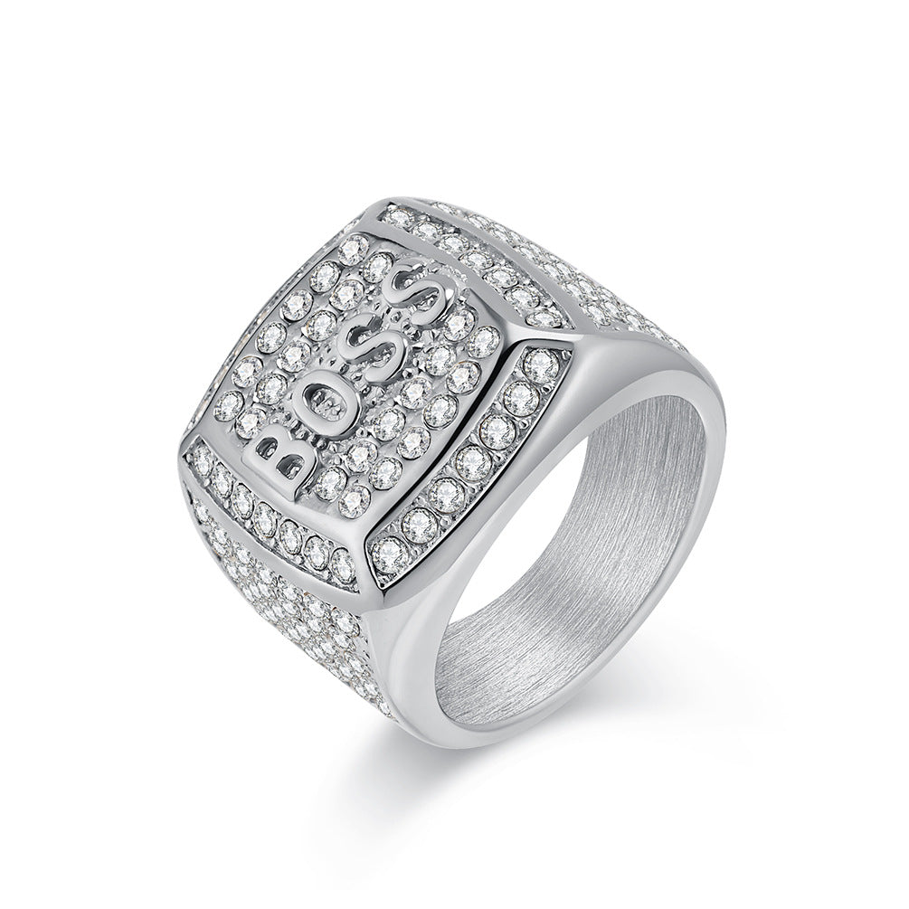 European and American HIPHOP Titanium Steel BOSS Ring