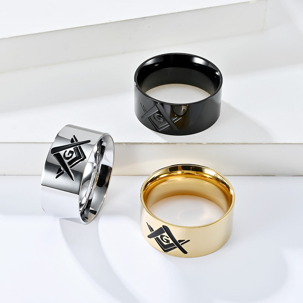 Planderful Freemasonry Ring Unisex Durable Titanium Steel Hip Hop Jewelry For Men And Women