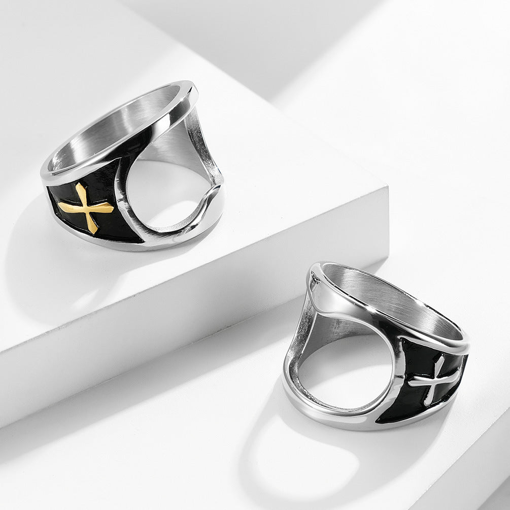 Embossed Cross Functional Titanium Steel Bottle Opener Ring
