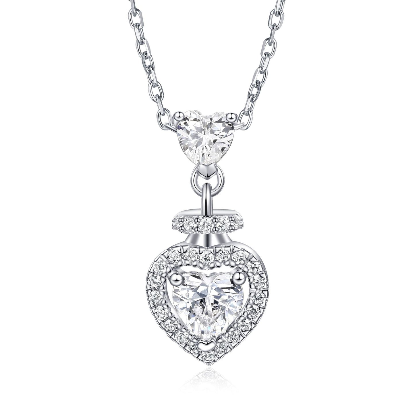 Planderful S925 Sterling Silver Love Necklace For Women With Zircon Heart Pendant Luxurious Jewelry