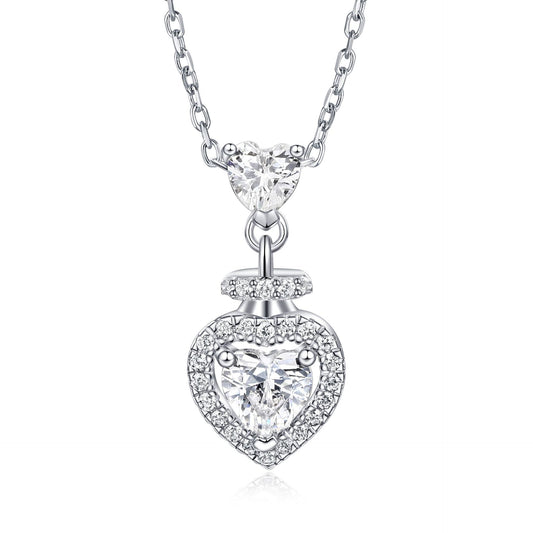 Planderful S925 Sterling Silver Love Necklace For Women With Zircon Heart Pendant Luxurious Jewelry