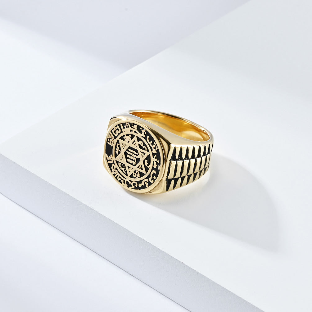 Steel Ring – Vintage Hexagram Solomon Symbol Punk Style Ring Planderful Everyday Genie