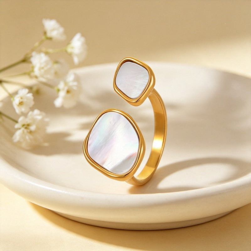 French Women's Ring Retro Irregular Double White Fritillary Open