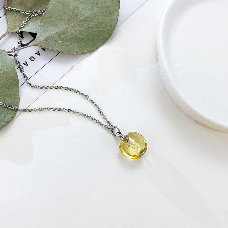 Stainless Steel Green Pink Glass Apple Urn Perfume Pendant Necklace