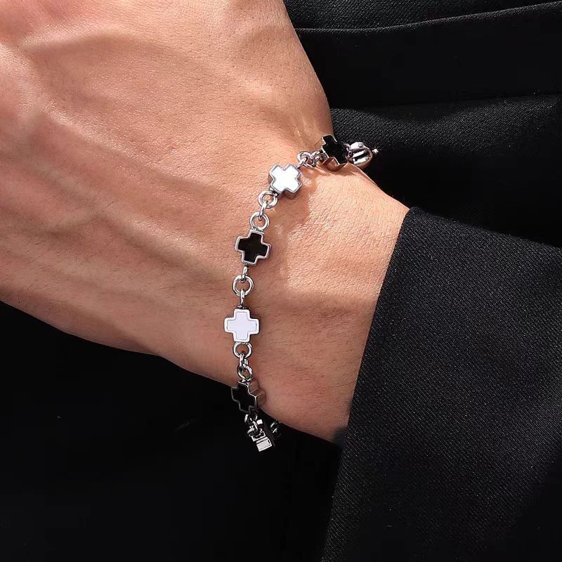 Planderful Jewelry Cross Bracelet In Steel Black And White Splice For Women And Men High End Fashion
