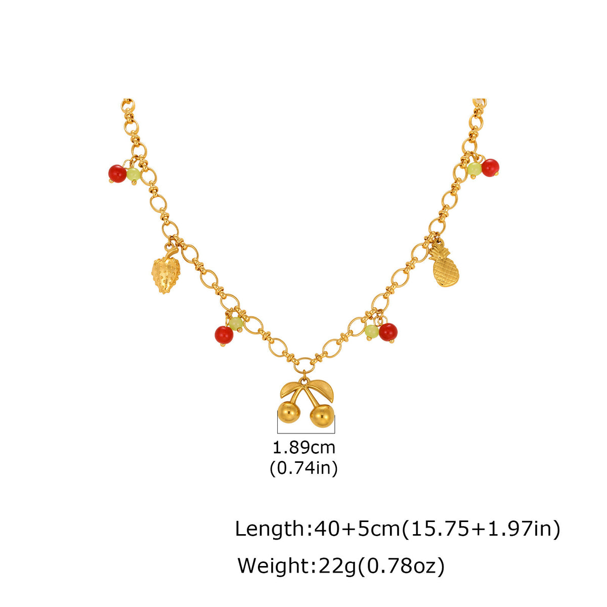 Stainless Steel Vacation Wind Sweet Strawberry Cherry Pineapple Necklace Multi-Element