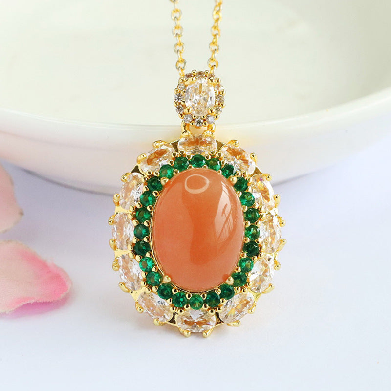 Orange Moonstone Green Zircon Pendant — No Chain
