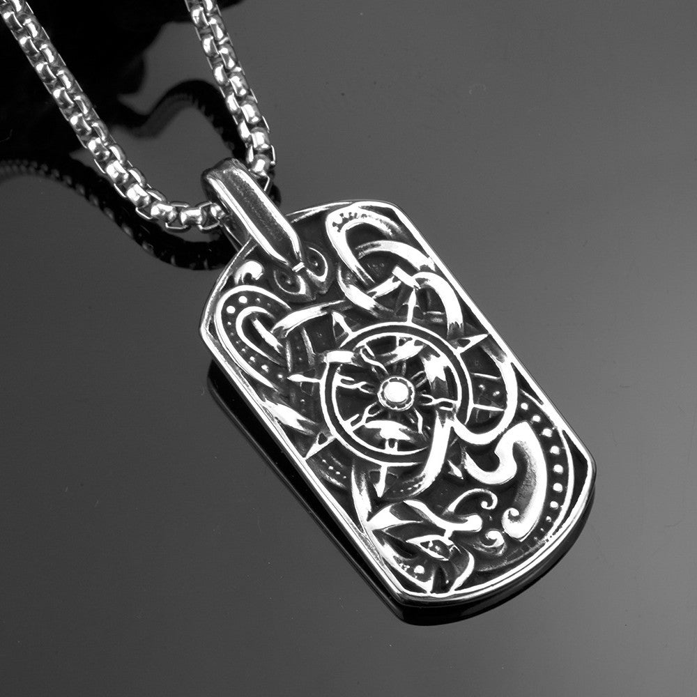 Planderful Viking Compass Pendant For Men Stainless Steel Retro Military Necklace