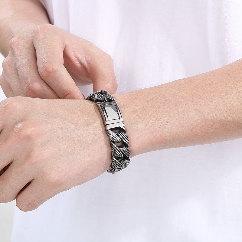 Planderful Titanium Steel Retro Cuban Chain Bracelet Men