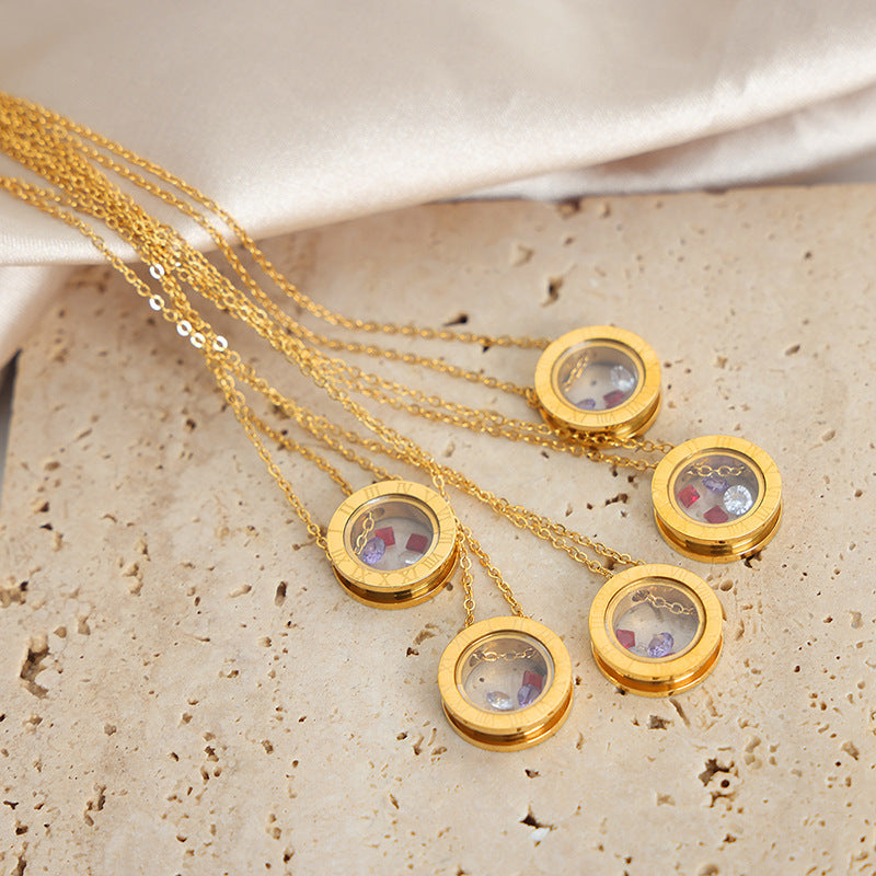 Luxurious Round Titanium Steel Pendant Clavicle Chain Necklace for Women