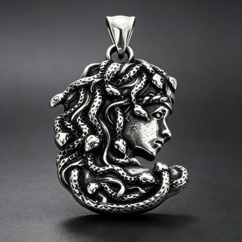 Dark Rock Clown Mask Pendant Punk Wind Smear Snake Hair Witch Stainless Necklace