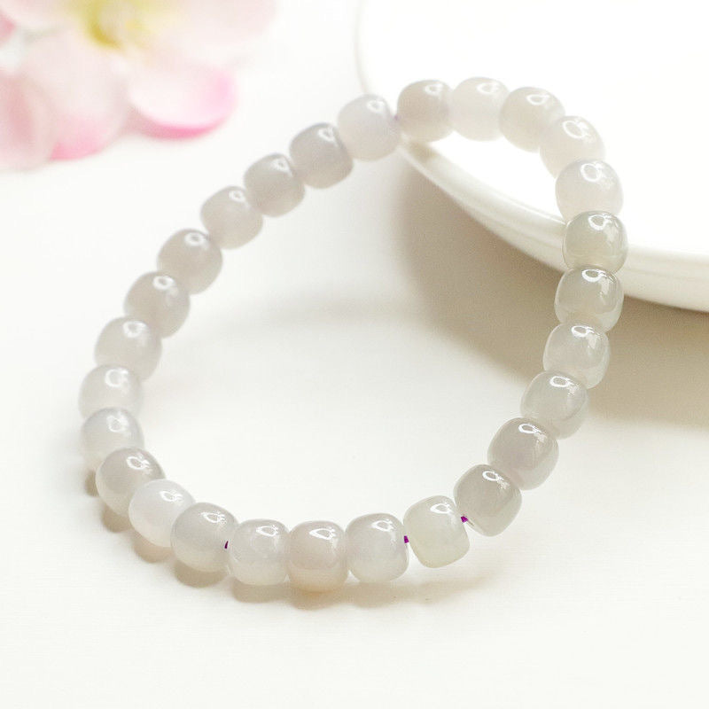 Smoke Purple Hetian Jade Barrel Bead Bracelet