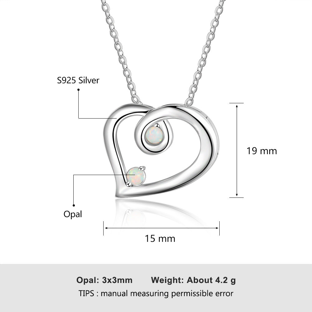 Planderful Jewelry Sterling Silver Opal Heart Necklace Korean Style Pendant For Everyday Elegance