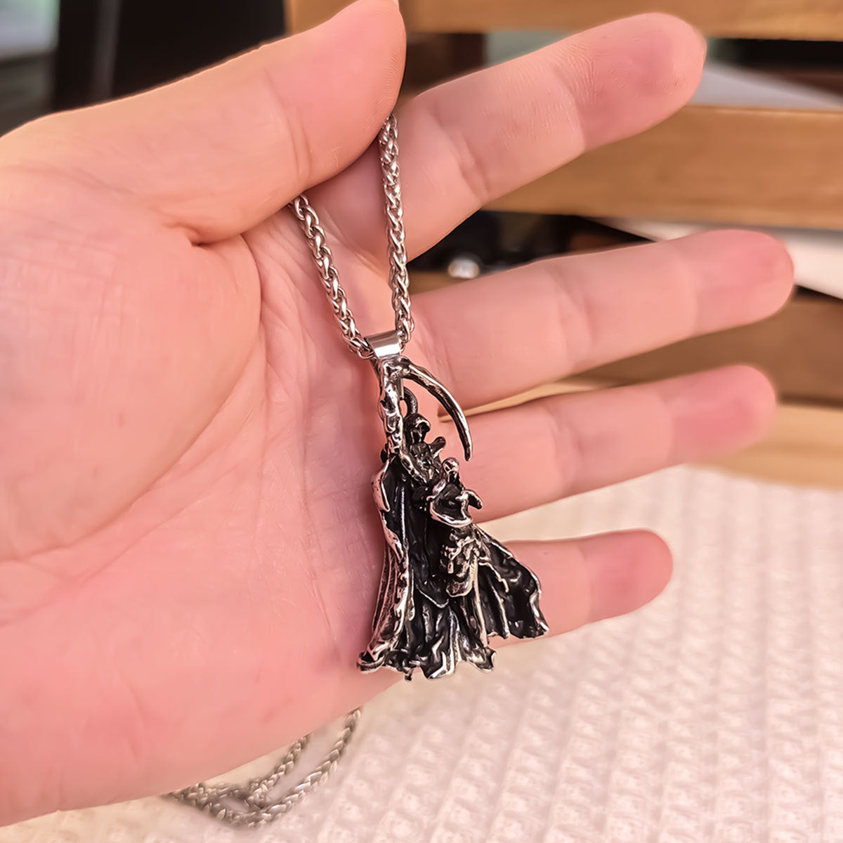 Stainless Steel Casting Men's Necklace Pendant Right Travel Death Sickle Skull Pendant