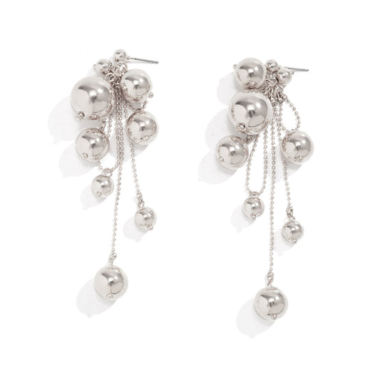 Exaggerated French Retro Pearl and Tassel Earrings with Sterling Silver Needles and Alloy Main Material