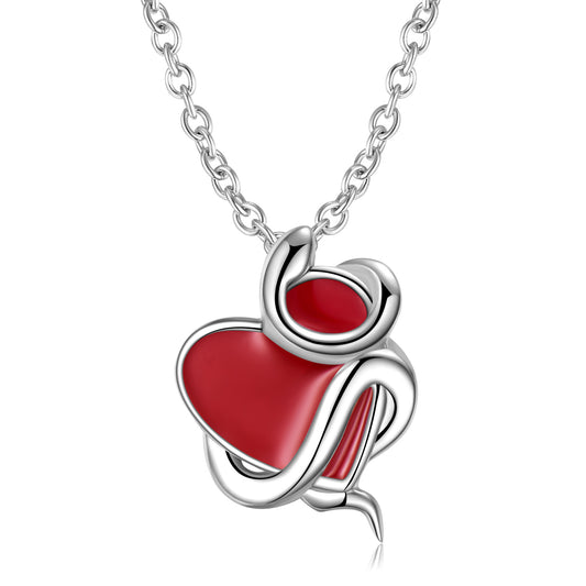 Entangled Red Heart Pendant Silver Necklace