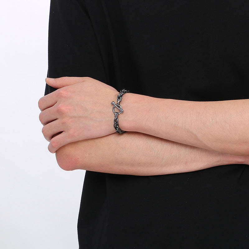 Punk Dark Wind Titanium Steel Bone Ot Buckle Bracelet – & Antique Unisex