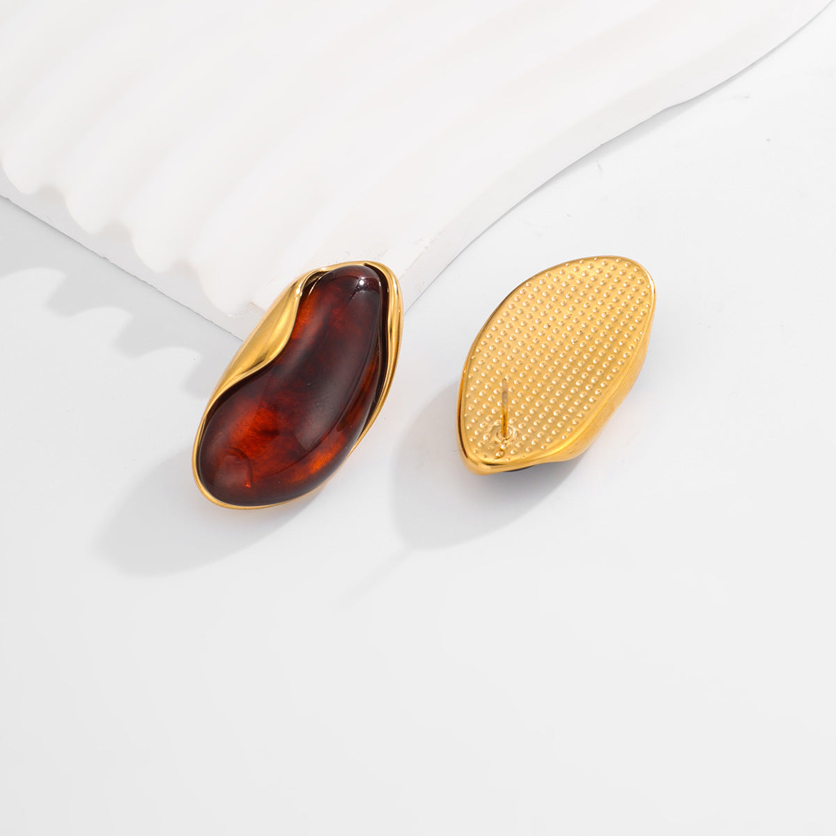 Planderful Stainless Steel Amber Smudged Stud Earrings Vienna Verve For Modern Women Resin Color Statement
